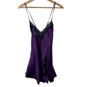 Fredericks of Hollywood Purple Satin Lace Trim Chemise Nightgown Whimsigoth